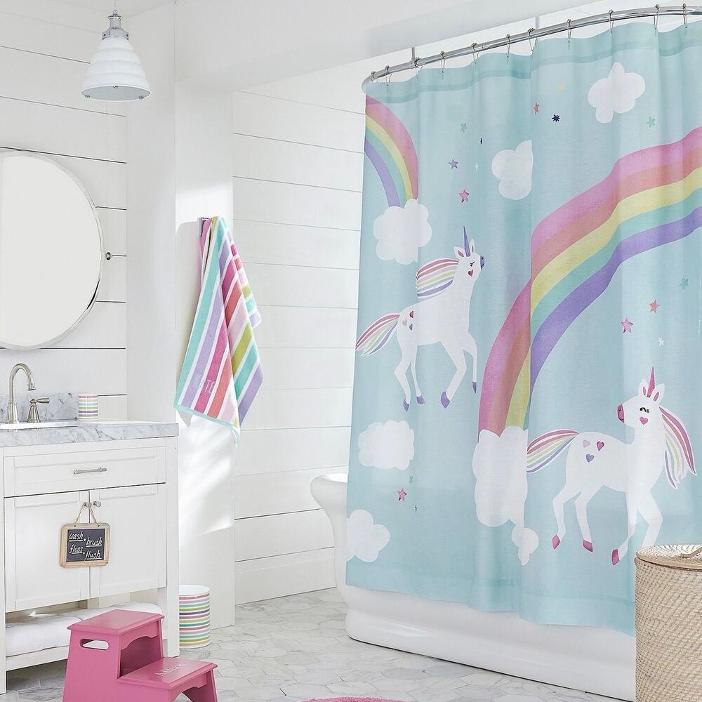 Pottery Barn Kids Rainbow Unicorn Shower Curtain 72x72 Pink/Blue